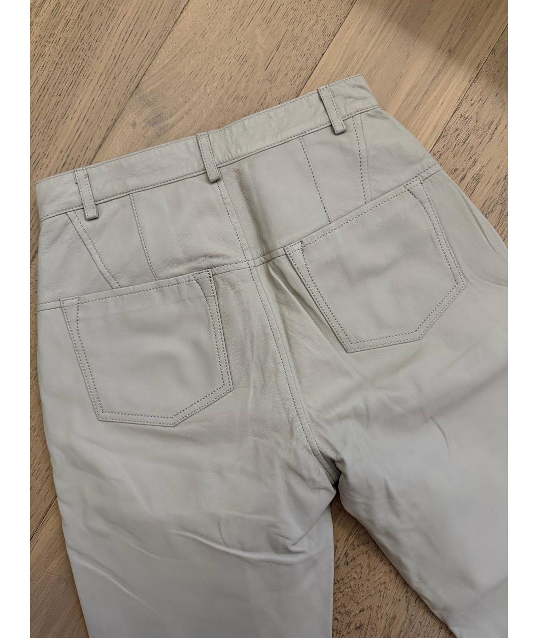 TRUSSARDI Бежевые кожаные прямые брюки, фото 6