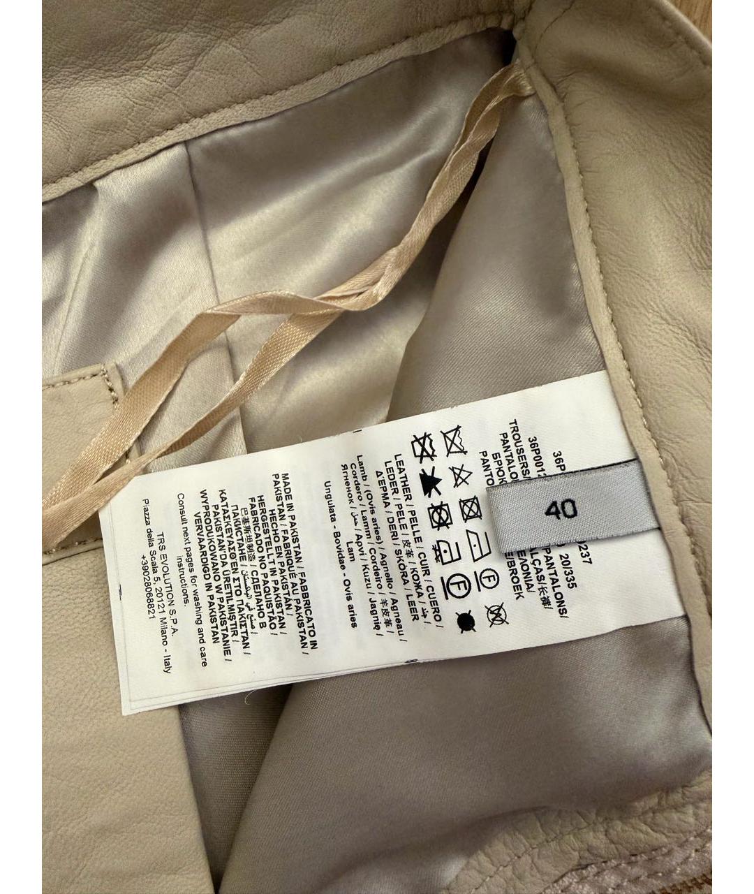 TRUSSARDI Бежевые кожаные прямые брюки, фото 4