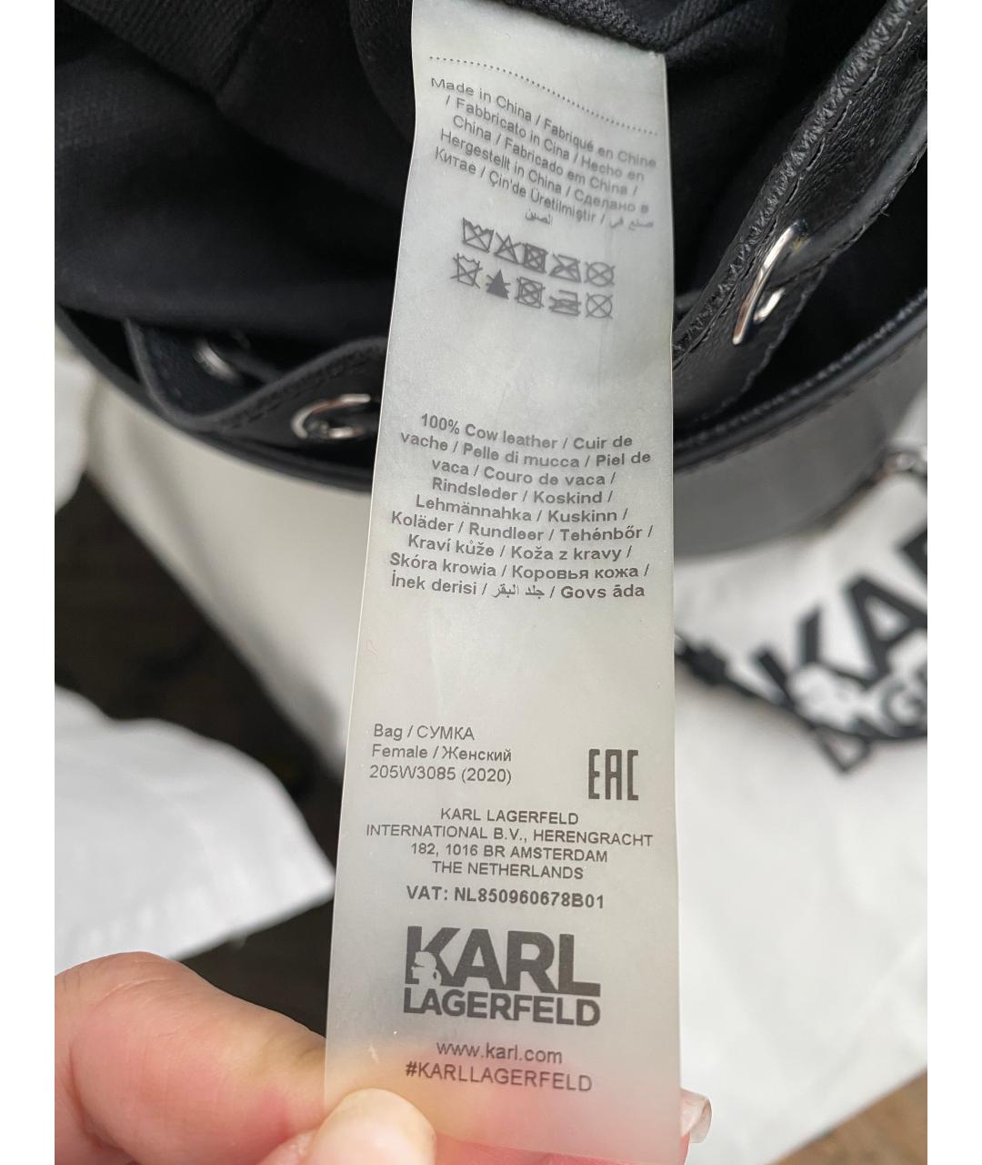 KARL LAGERFELD Черная кожаная сумка с короткими ручками, фото 6