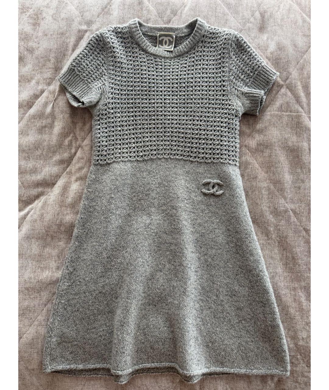 CHANEL Серое шерстяное повседневное платье, фото 8