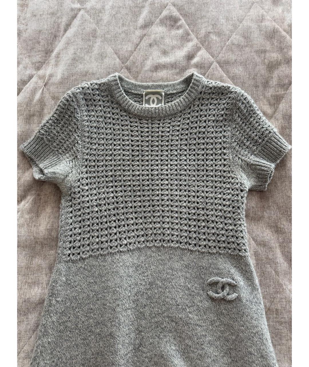 CHANEL Серое шерстяное повседневное платье, фото 2