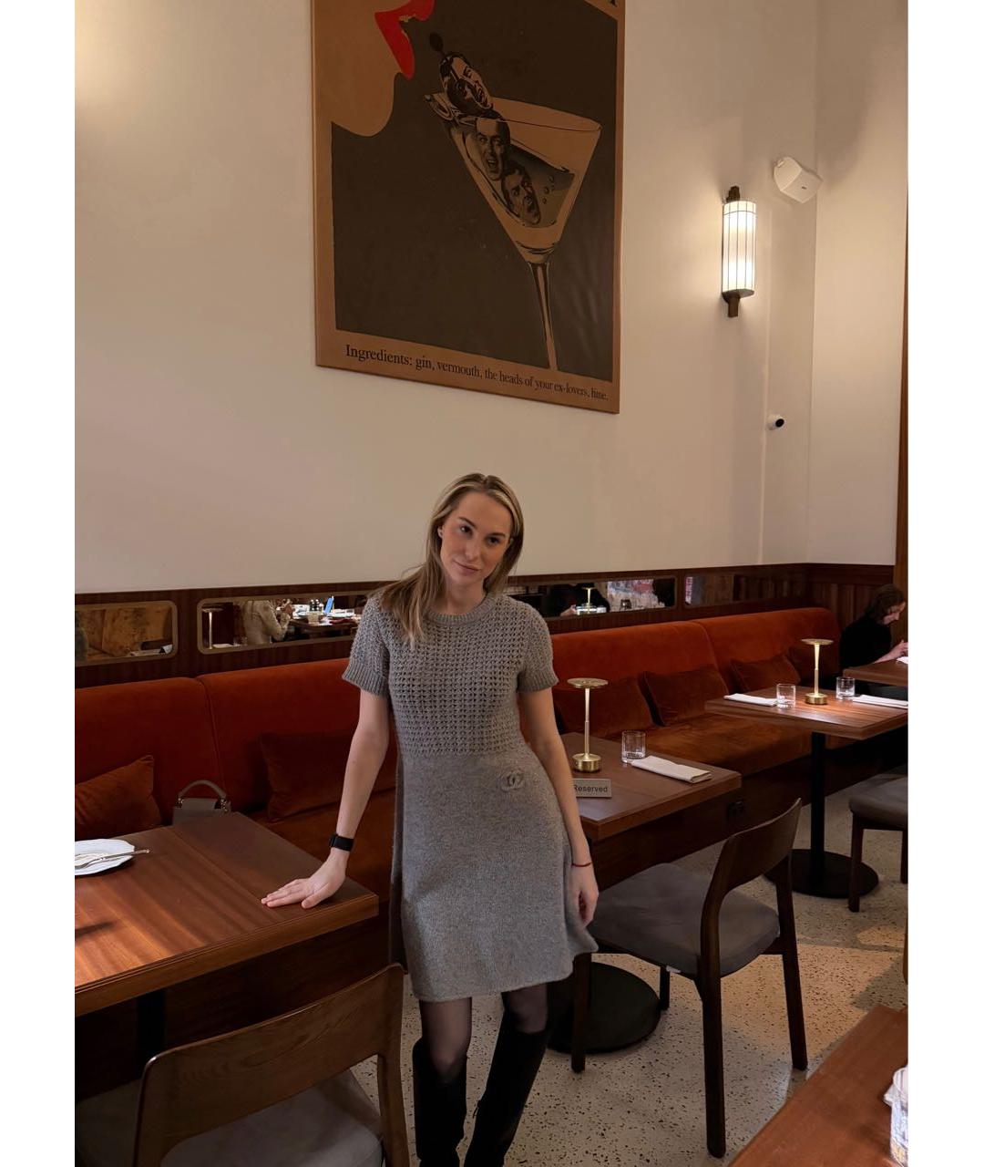 CHANEL Серое шерстяное повседневное платье, фото 7