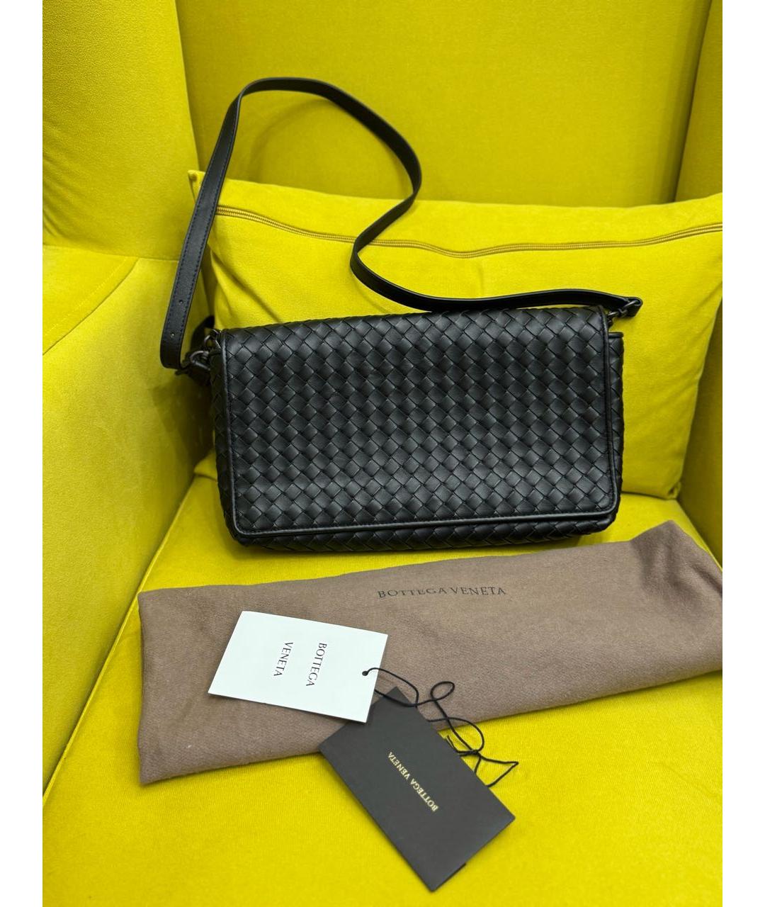 BOTTEGA VENETA Черная кожаная сумка на плечо, фото 8