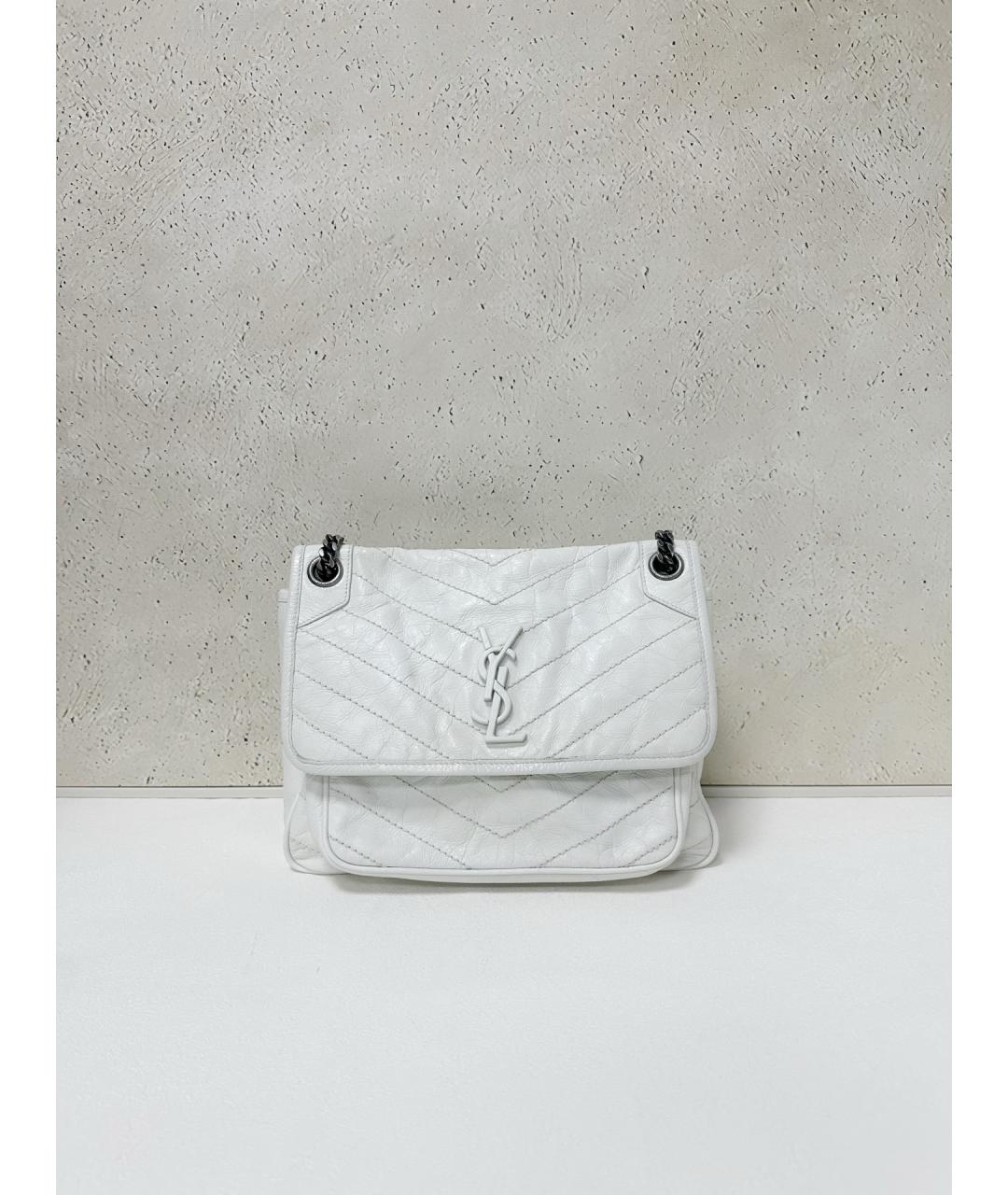 SAINT LAURENT Белая кожаная сумка через плечо, фото 7