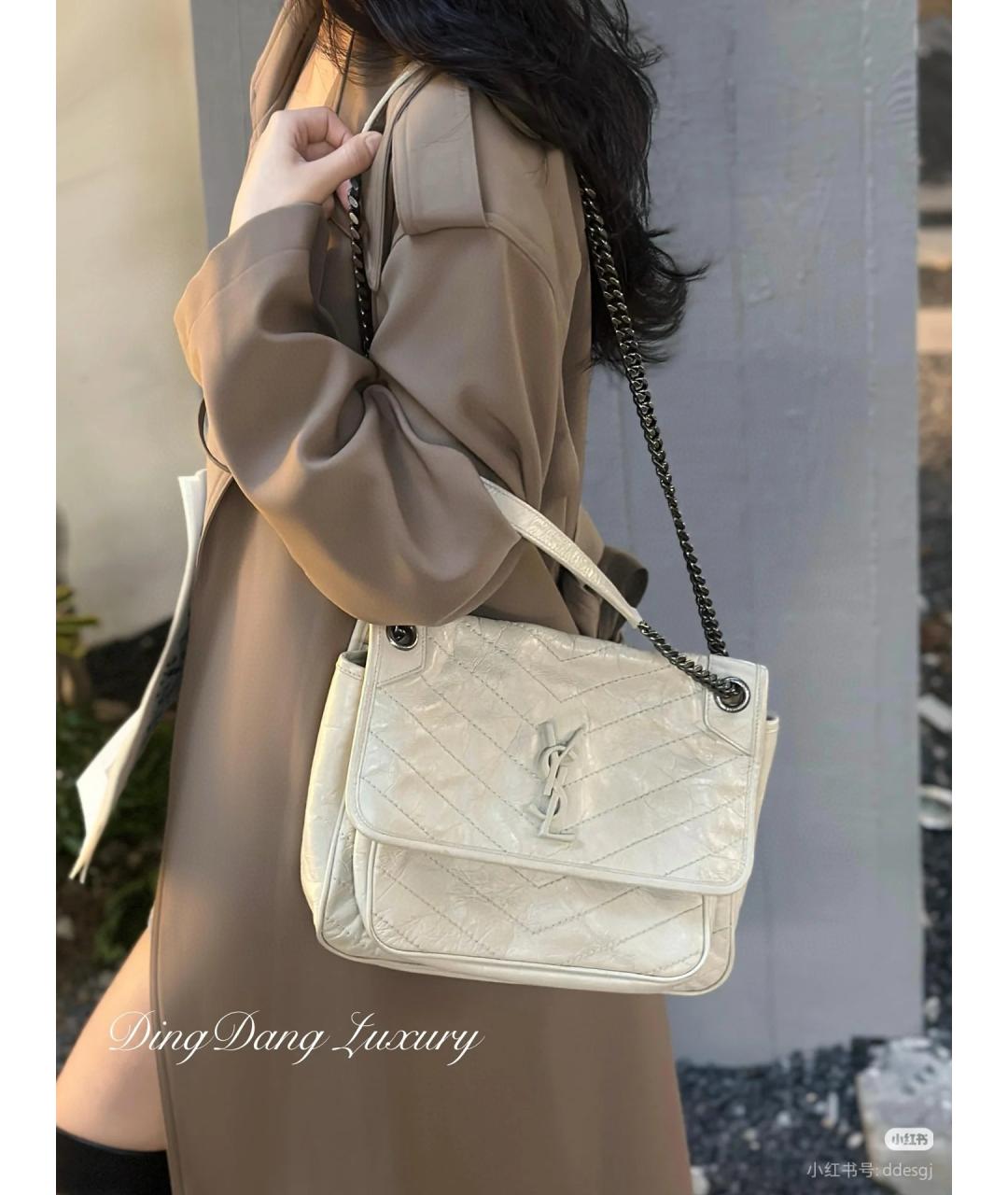 SAINT LAURENT Белая кожаная сумка через плечо, фото 6