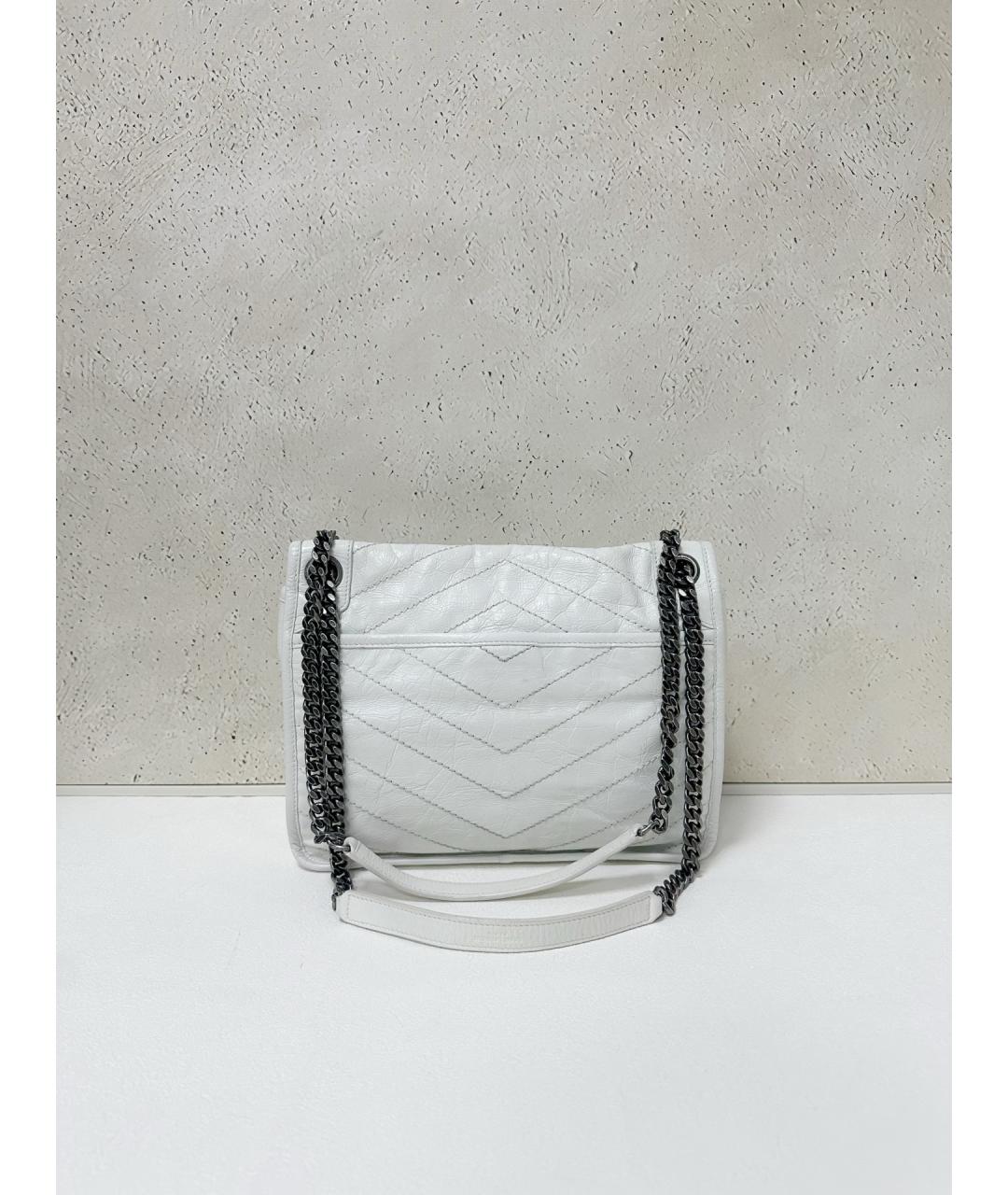 SAINT LAURENT Белая кожаная сумка через плечо, фото 2