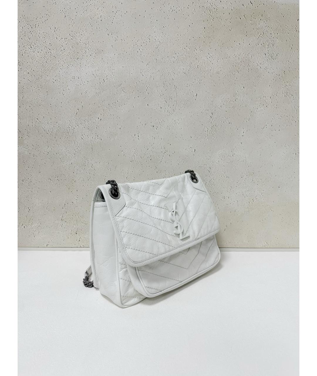 SAINT LAURENT Белая кожаная сумка через плечо, фото 4