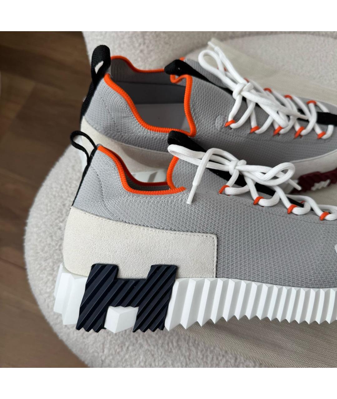 HERMES Серые текстильные низкие кроссовки / кеды, фото 5