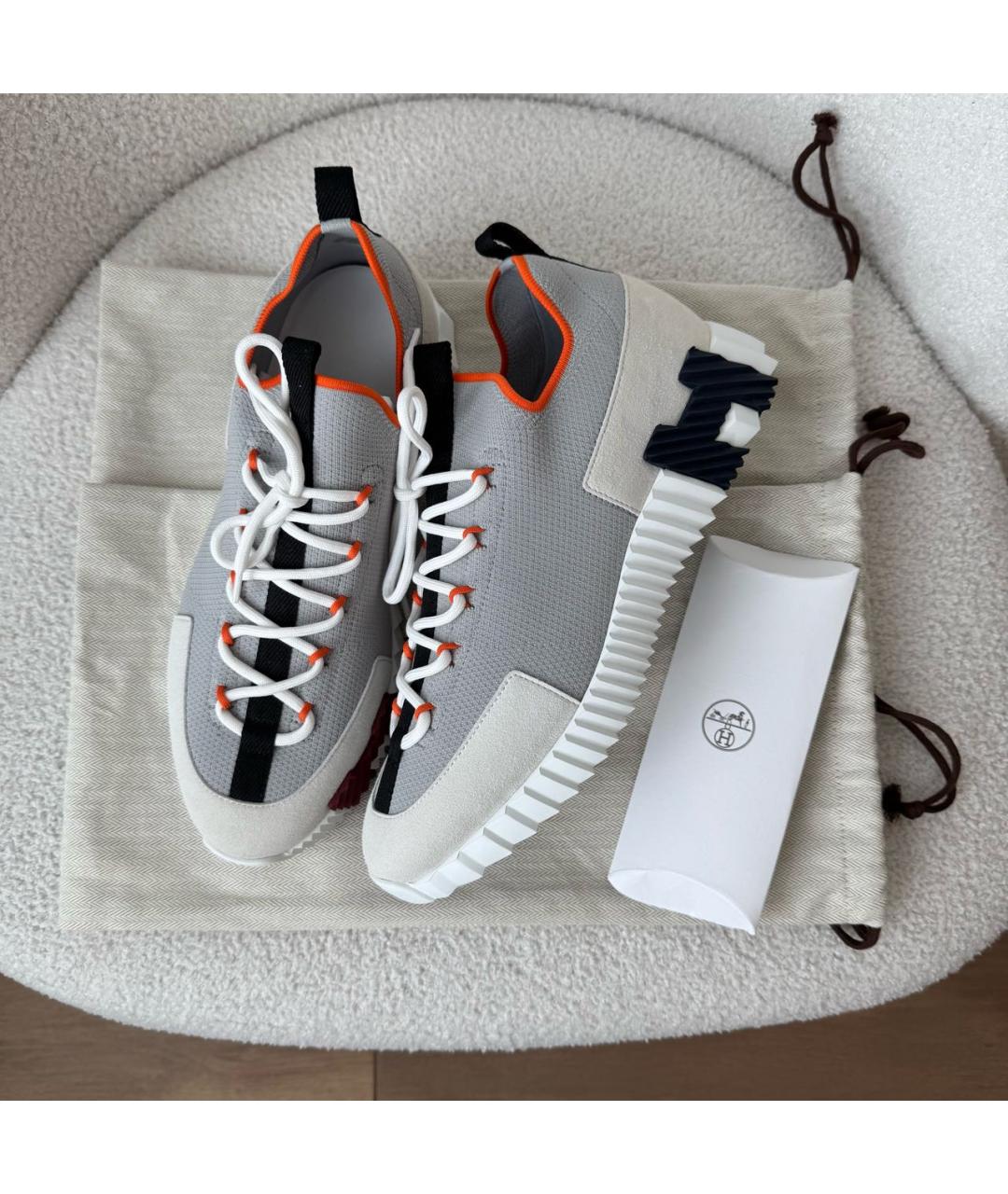 HERMES Серые текстильные низкие кроссовки / кеды, фото 2