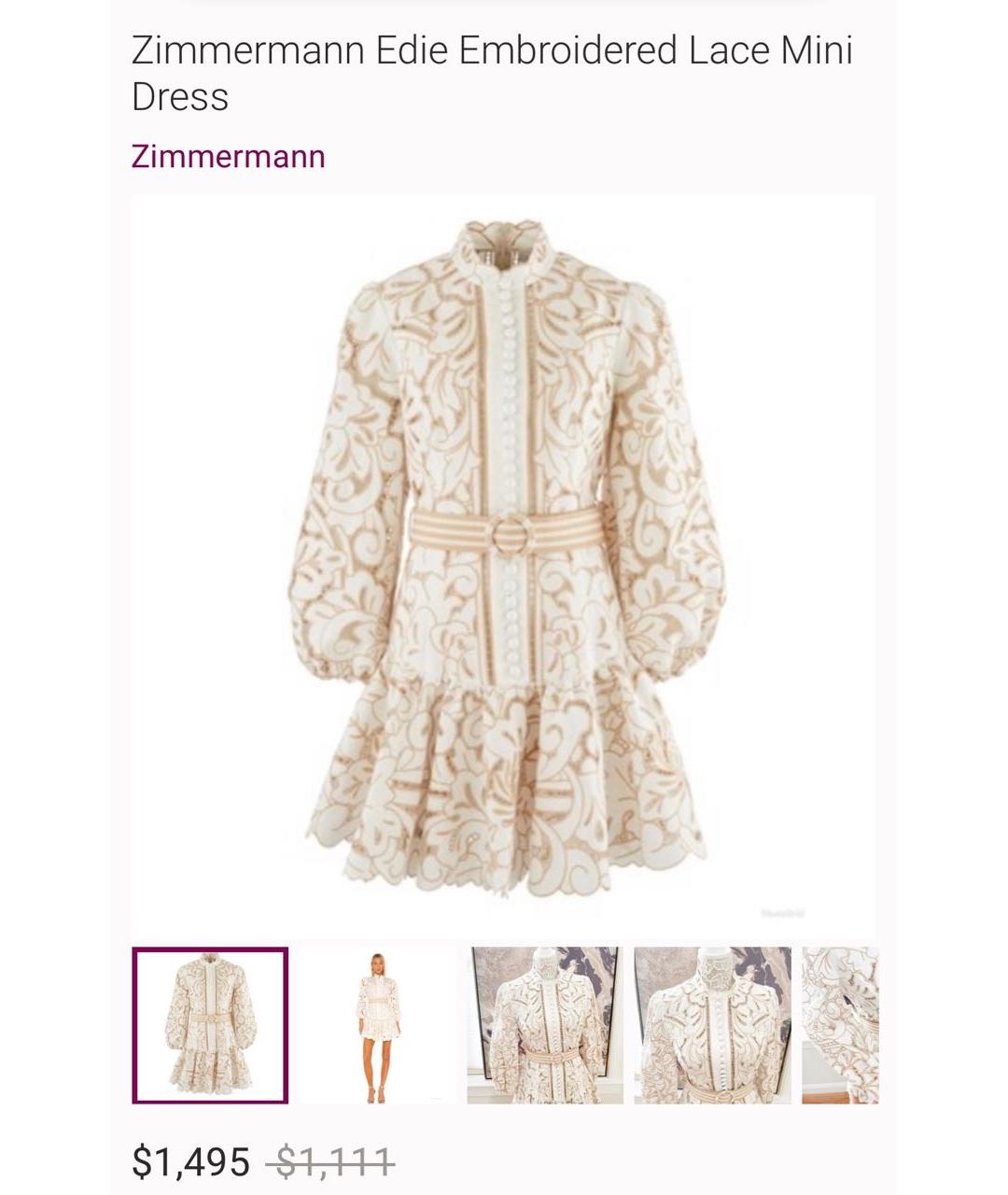 ZIMMERMANN Бежевое льняное коктейльное платье, фото 6