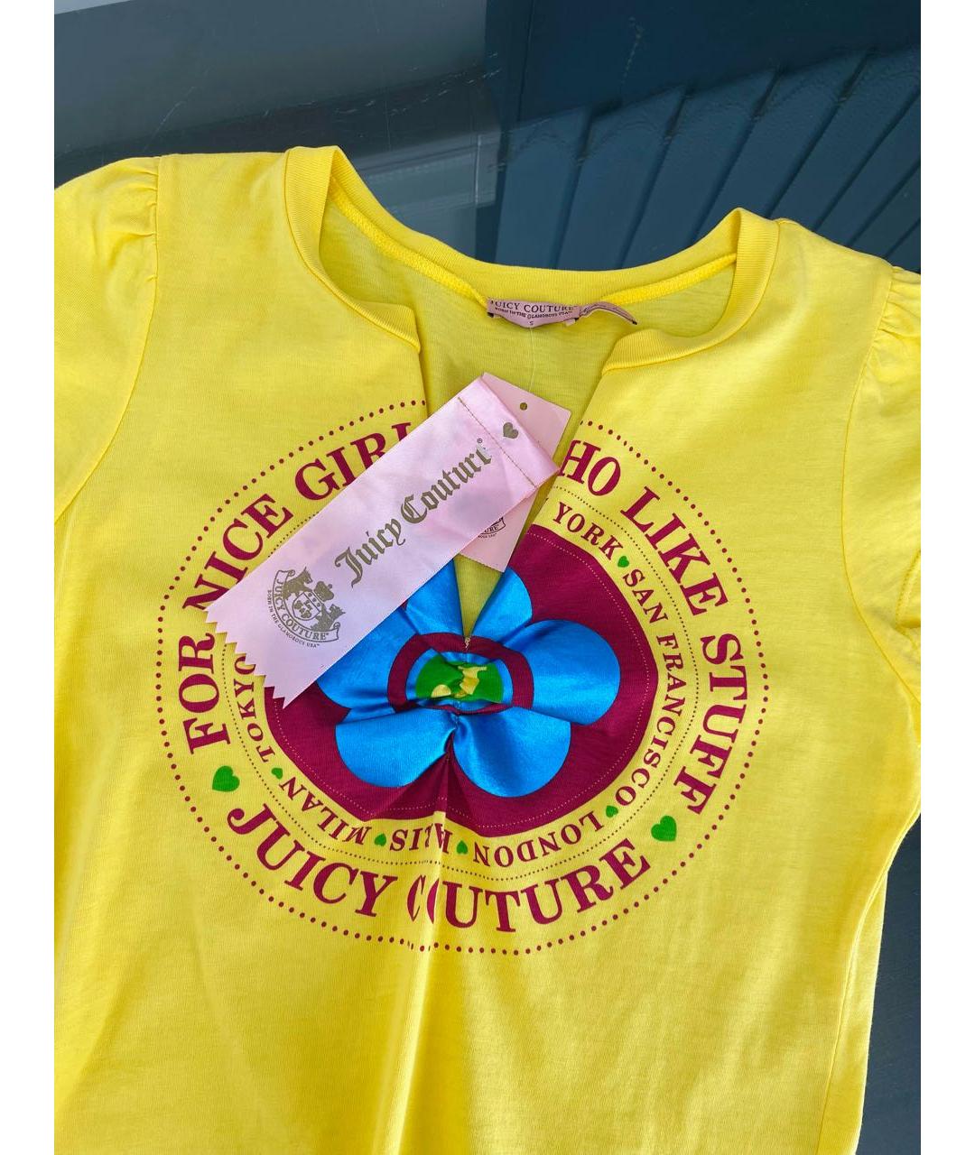 JUICY COUTURE Желтая хлопковая футболка, фото 3
