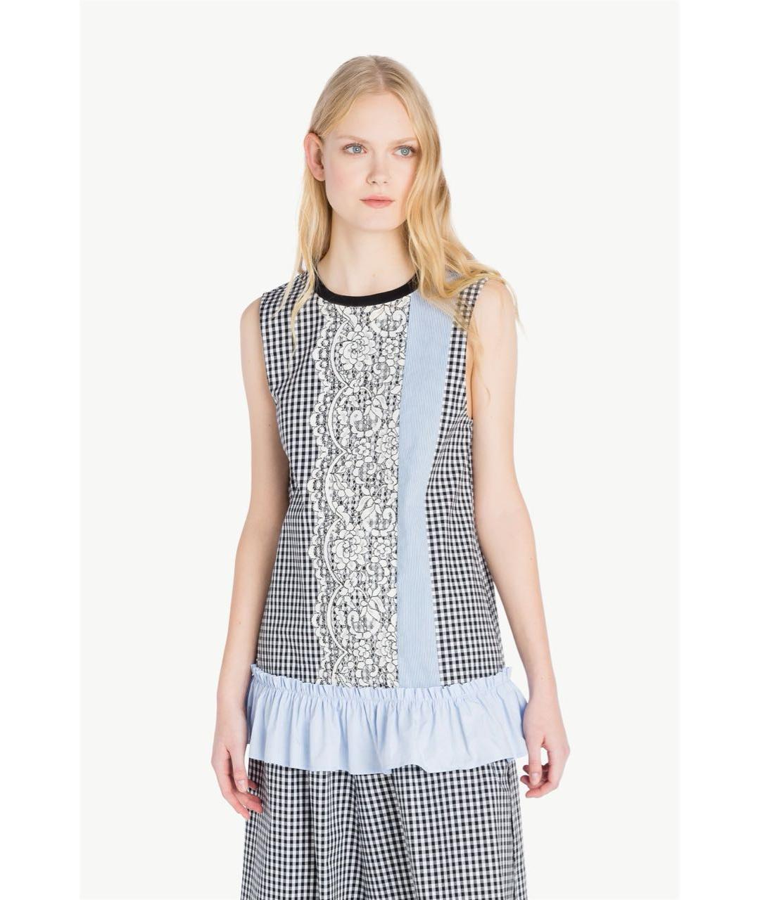 TWIN-SET Голубая хлопко-эластановая майка, фото 5