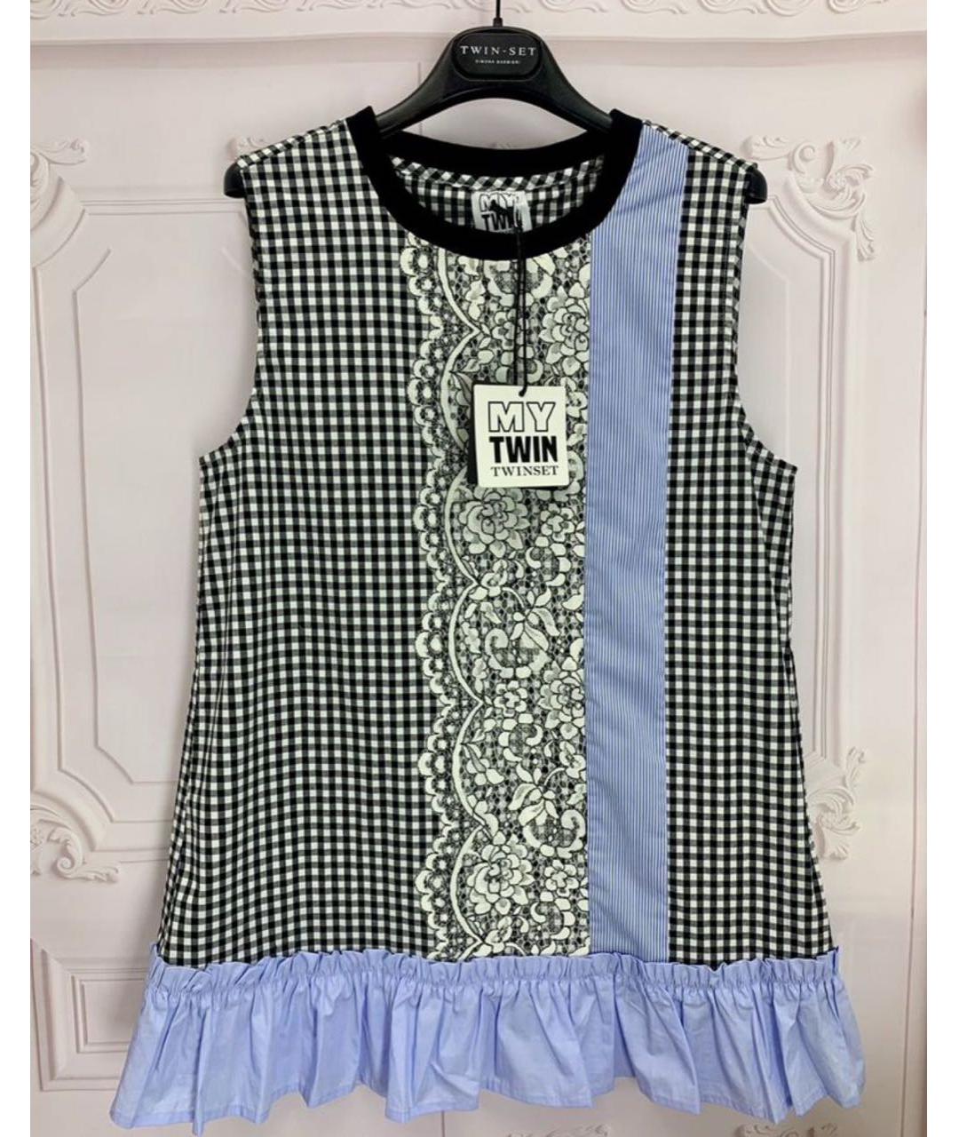 TWIN-SET Голубая хлопко-эластановая майка, фото 6