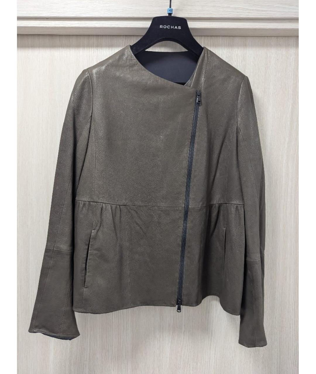 BRUNELLO CUCINELLI Хаки кожаная куртка, фото 10