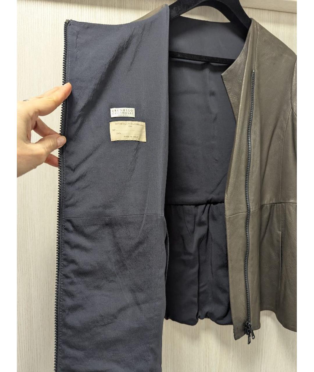 BRUNELLO CUCINELLI Хаки кожаная куртка, фото 5