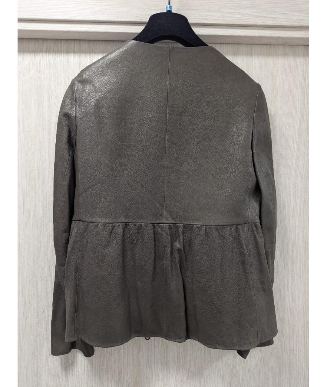 BRUNELLO CUCINELLI Хаки кожаная куртка, фото 2