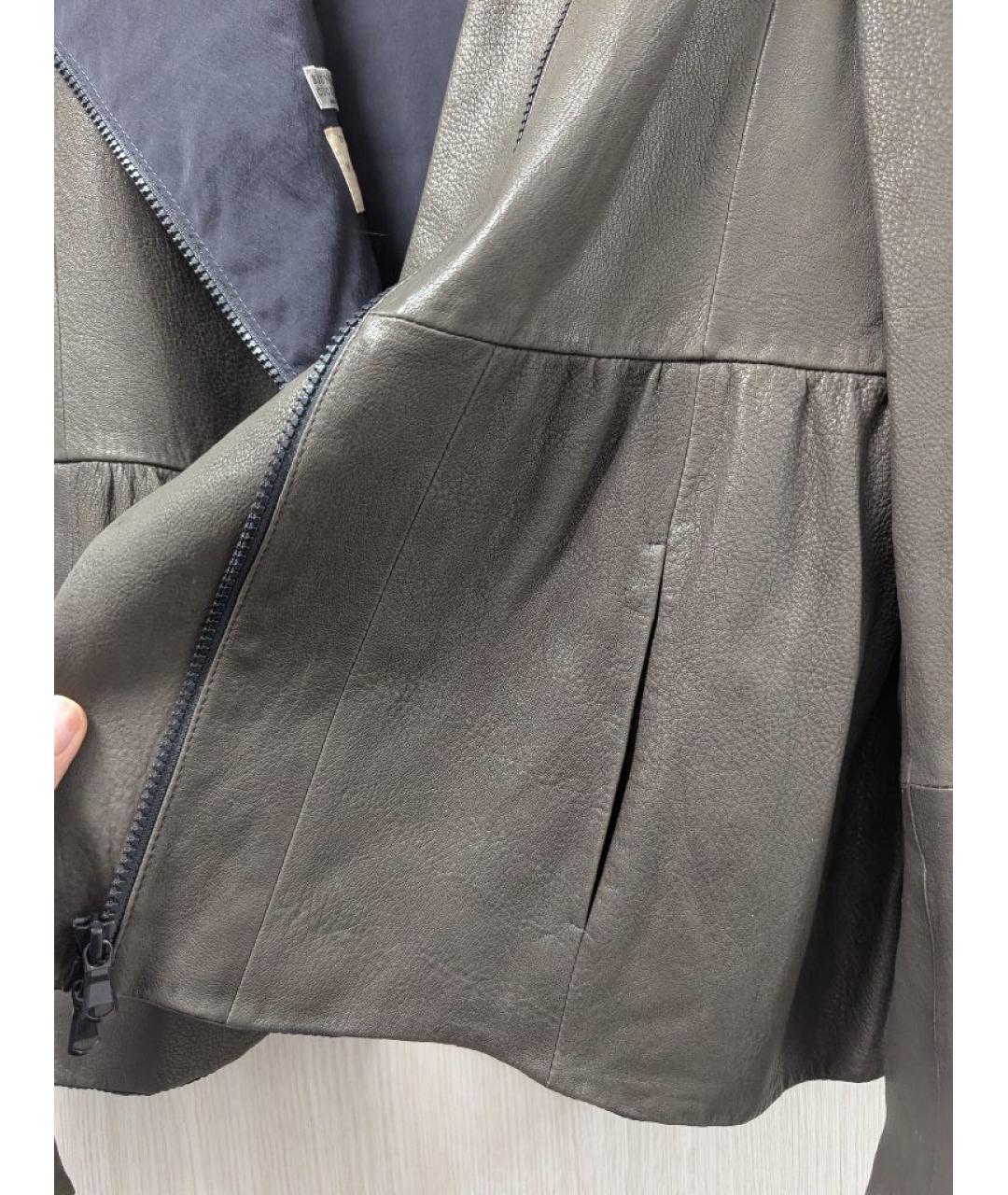 BRUNELLO CUCINELLI Хаки кожаная куртка, фото 9