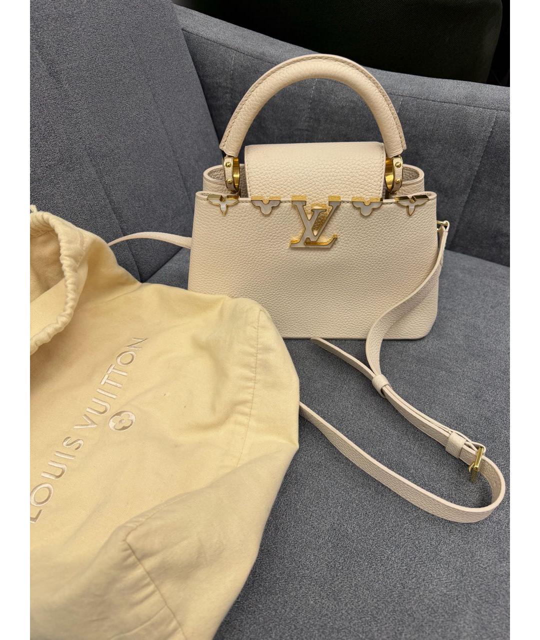 LOUIS VUITTON Бежевая кожаная сумка с короткими ручками, фото 2