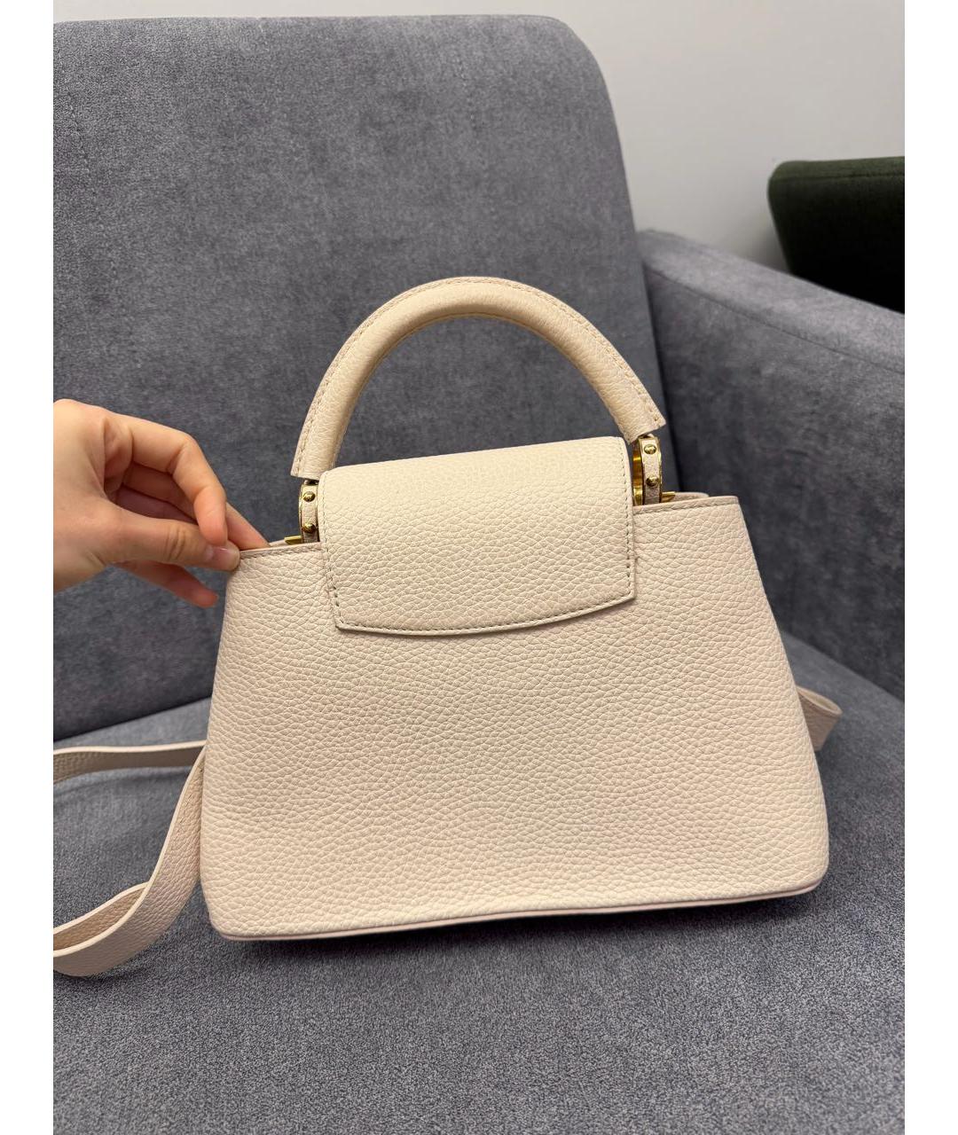 LOUIS VUITTON Бежевая кожаная сумка с короткими ручками, фото 3