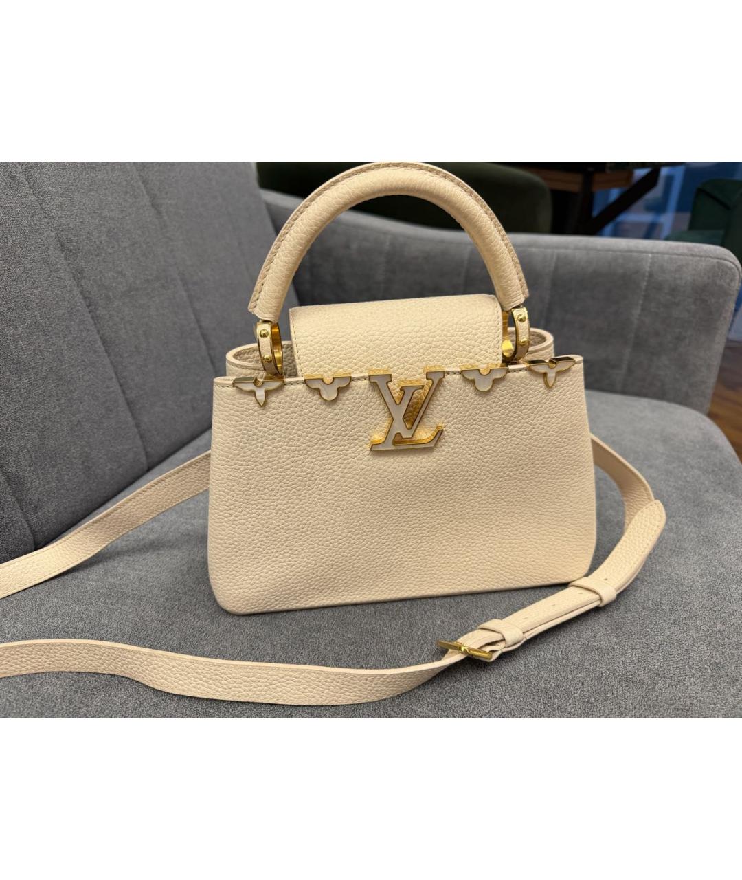 LOUIS VUITTON Бежевая кожаная сумка с короткими ручками, фото 7