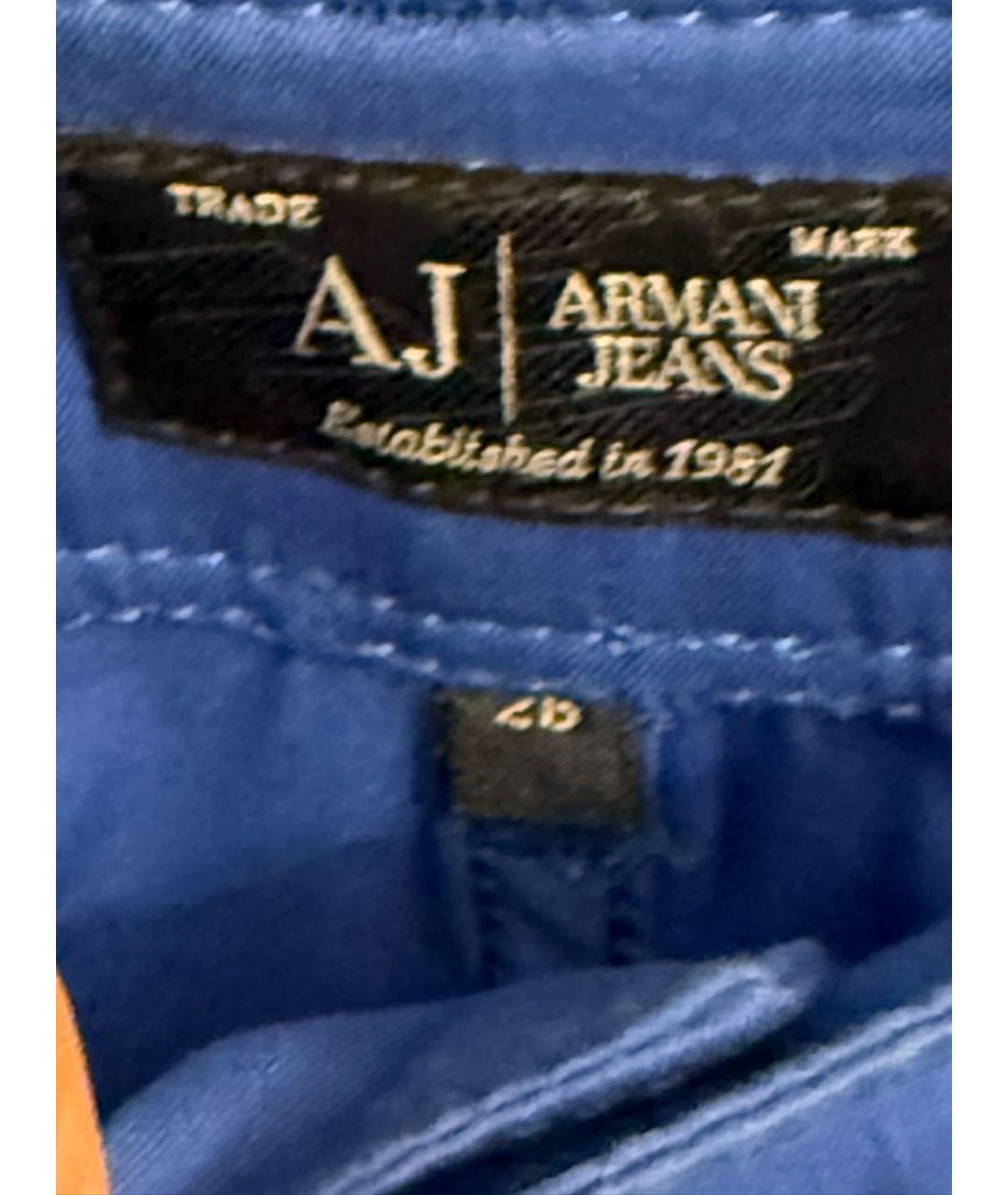 ARMANI JEANS Синие хлопковые брюки узкие, фото 5