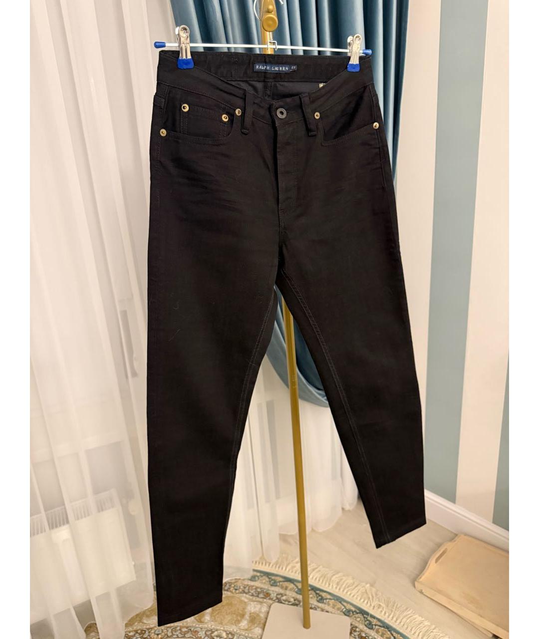 RALPH LAUREN Черные хлопко-эластановые прямые джинсы, фото 9