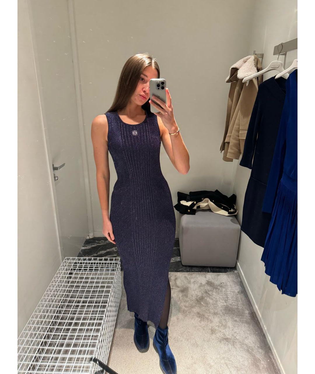 LOEWE Темно-синее вискозное повседневное платье, фото 5