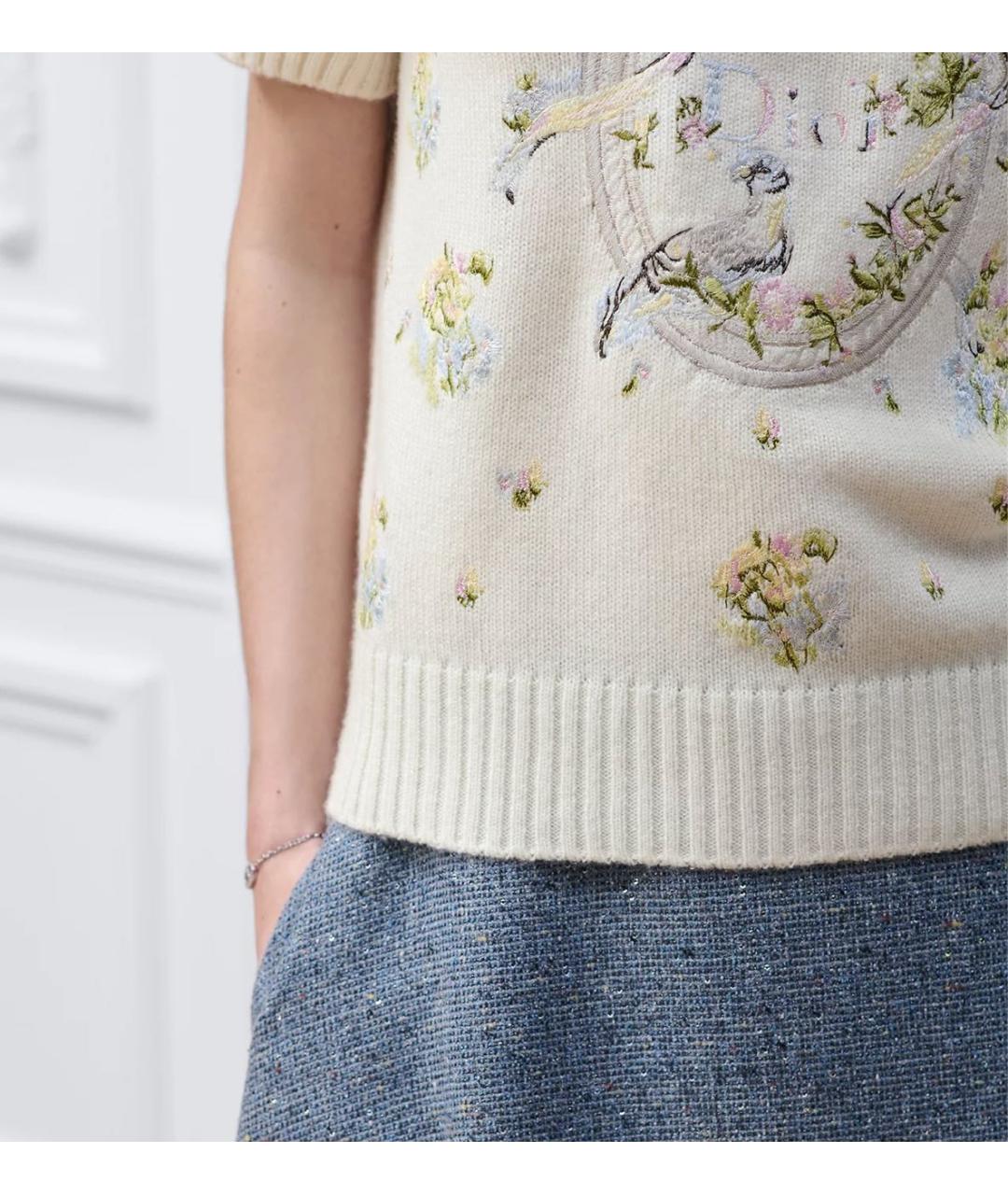 CHRISTIAN DIOR Бежевая кашемировая футболка, фото 4