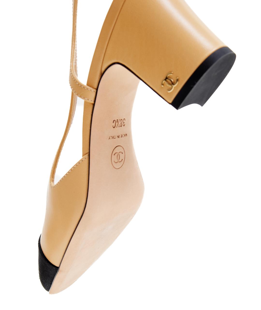 CHANEL Бежевые кожаные босоножки, фото 6