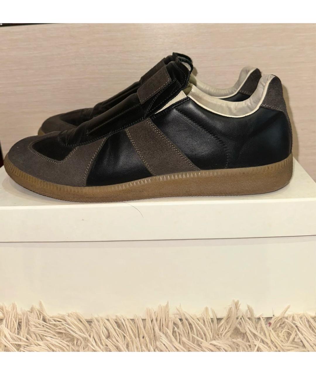 MAISON MARGIELA Черные кожаные низкие кроссовки / кеды, фото 3