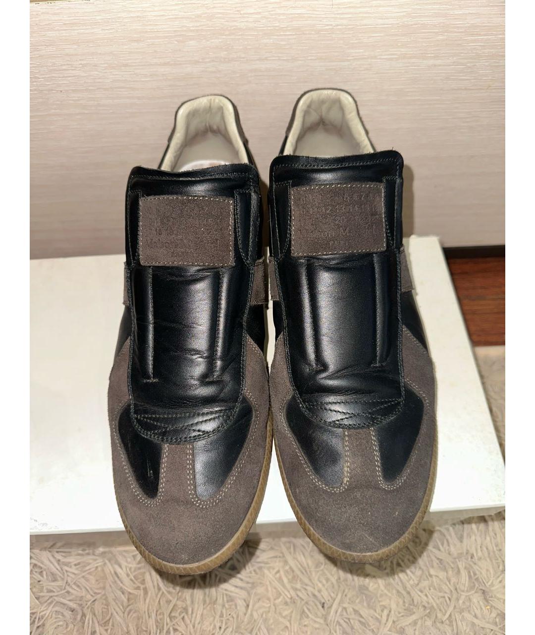 MAISON MARGIELA Черные кожаные низкие кроссовки / кеды, фото 2