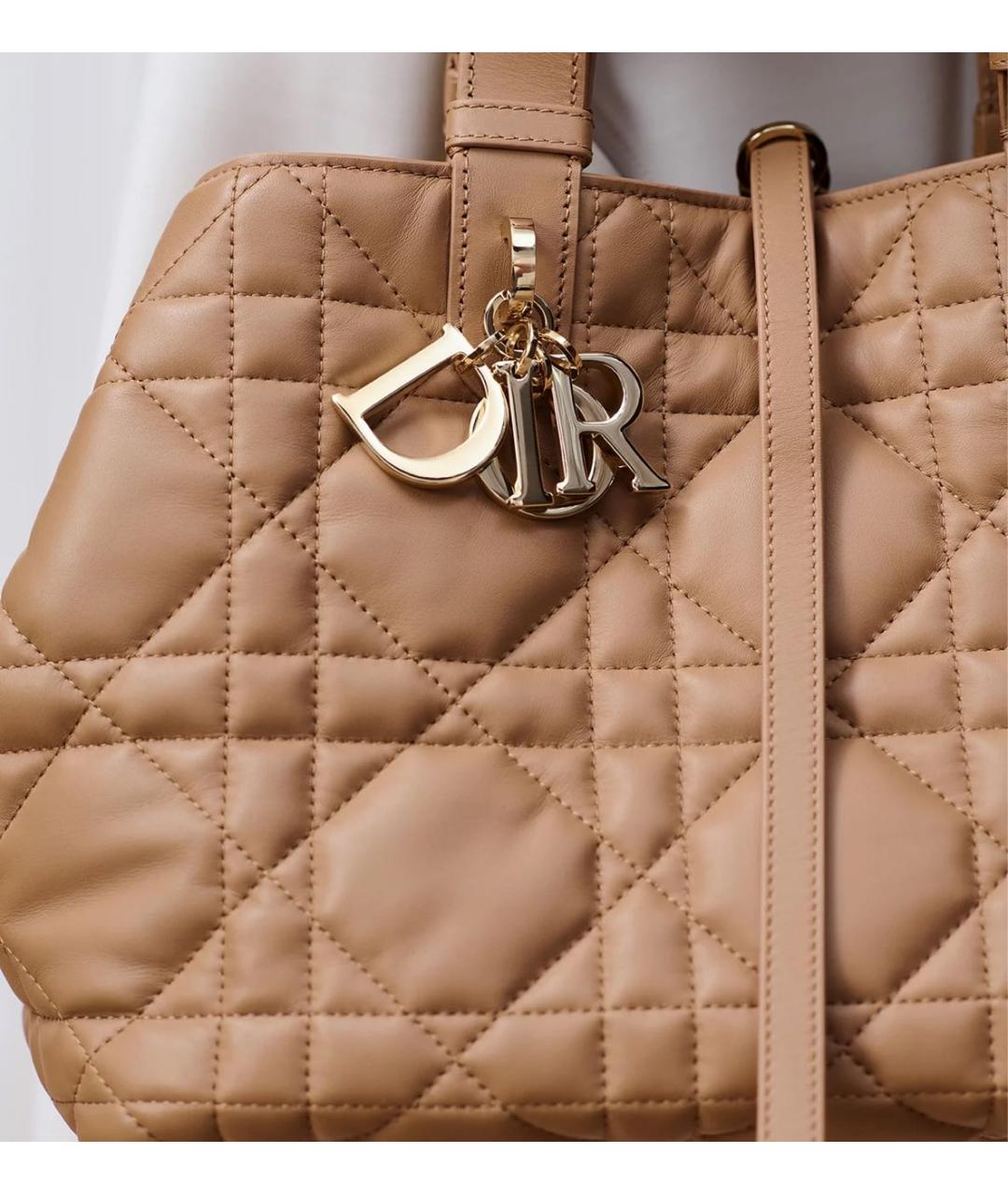 CHRISTIAN DIOR Бежевая кожаная сумка с короткими ручками, фото 3