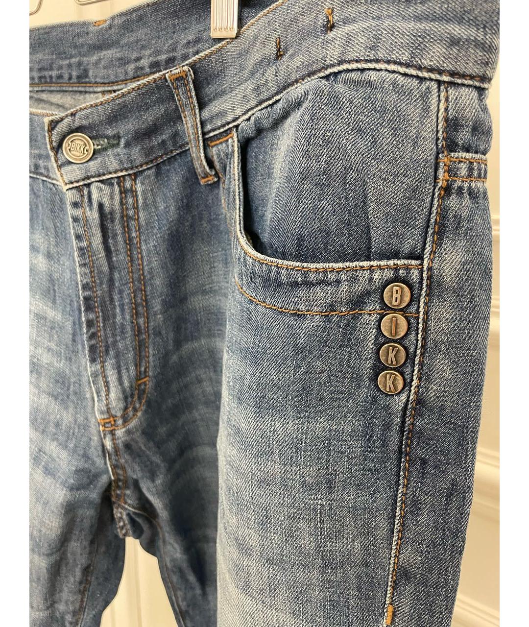 BIKKEMBERGS Синие хлопковые прямые джинсы, фото 4