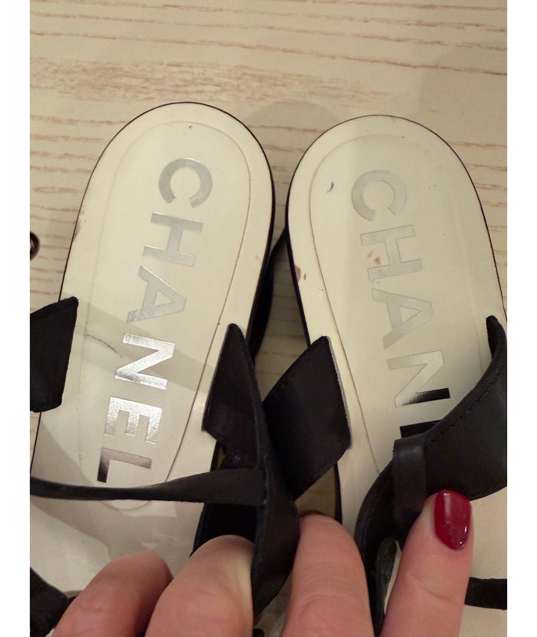 CHANEL Черные кожаные сандалии, фото 3
