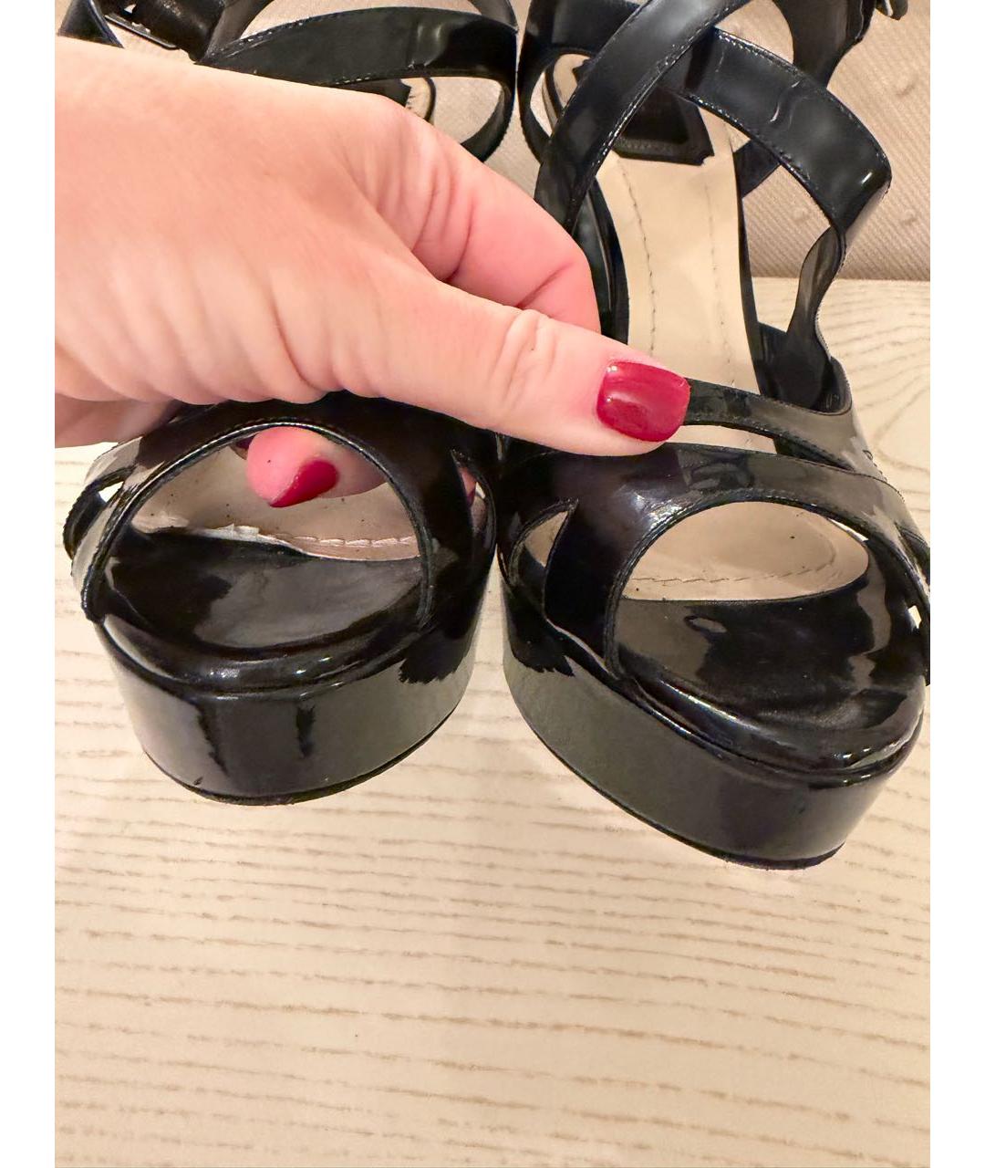 CHRISTIAN DIOR Черные кожаные босоножки, фото 4