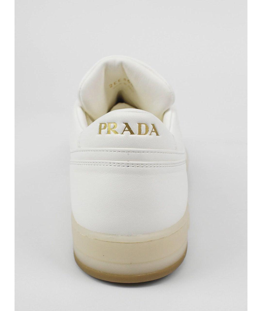 PRADA Белые кожаные низкие кроссовки / кеды, фото 6