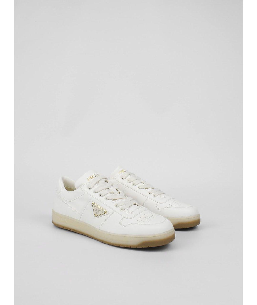 PRADA Белые кожаные низкие кроссовки / кеды, фото 2