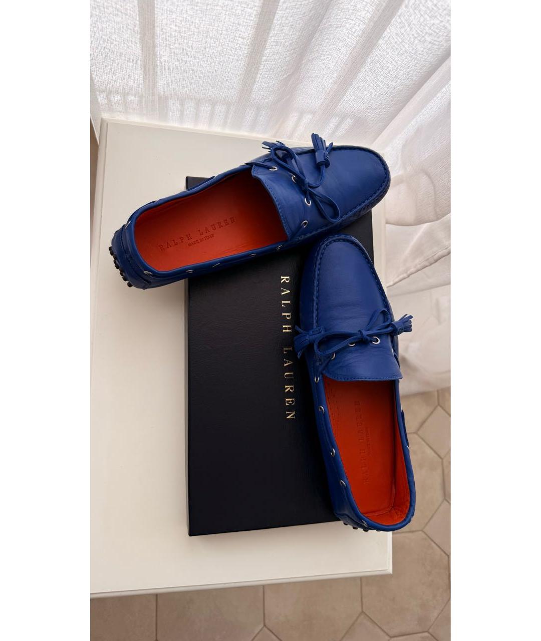 RALPH LAUREN Синие кожаные мокасины, фото 2