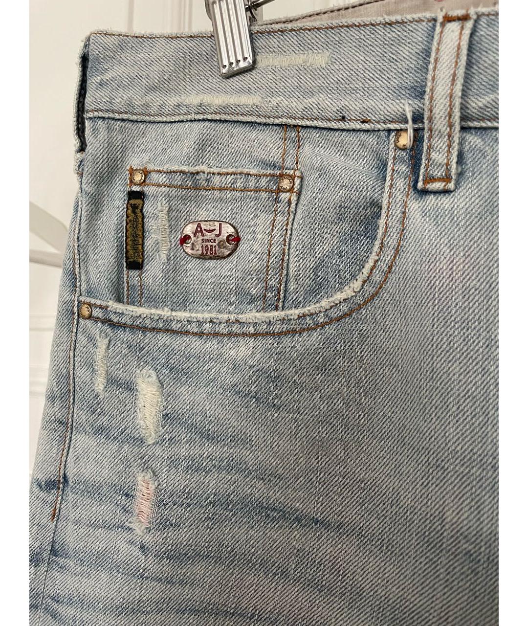 ARMANI JEANS Голубые хлопковые прямые джинсы, фото 4