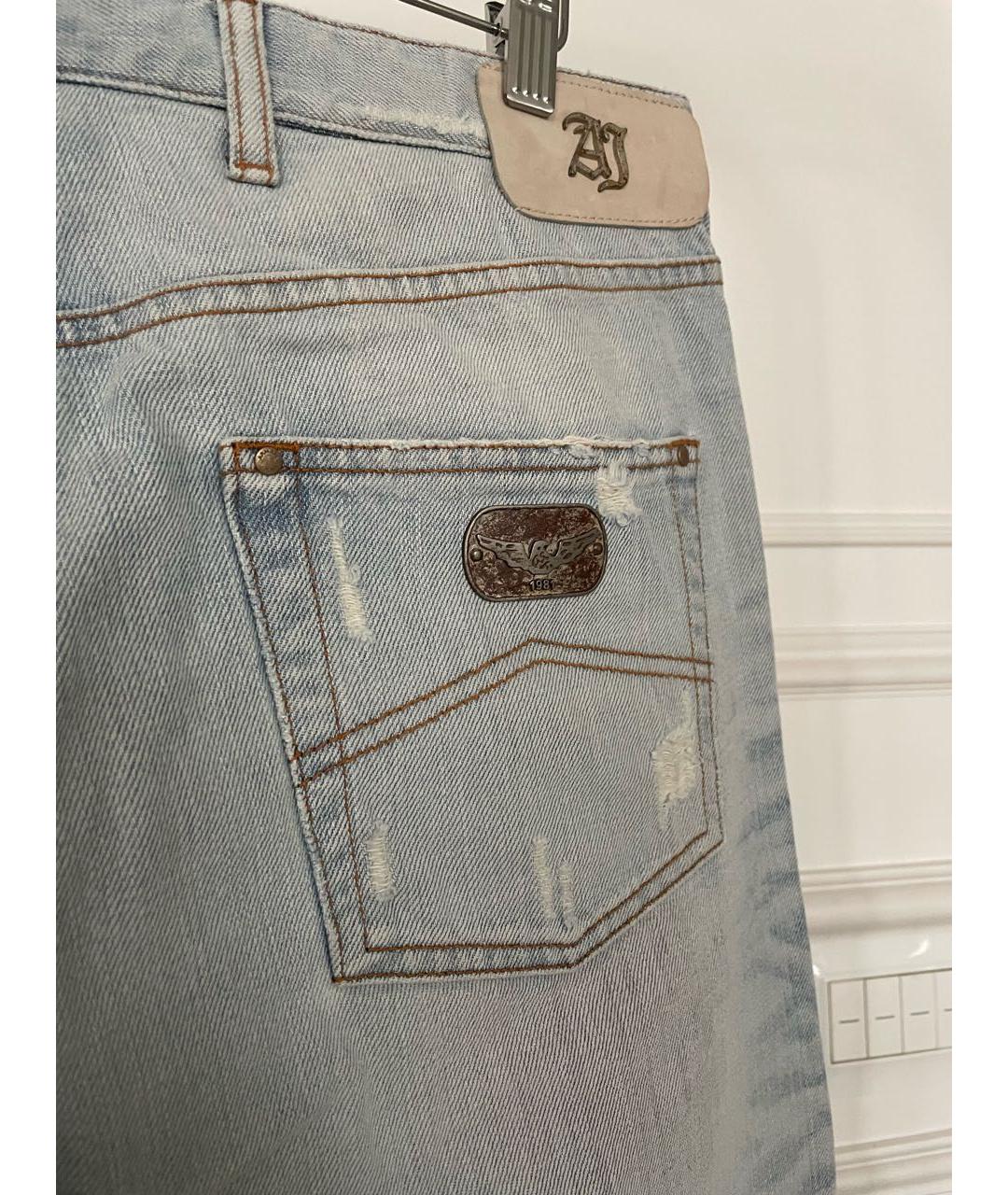 ARMANI JEANS Голубые хлопковые прямые джинсы, фото 6