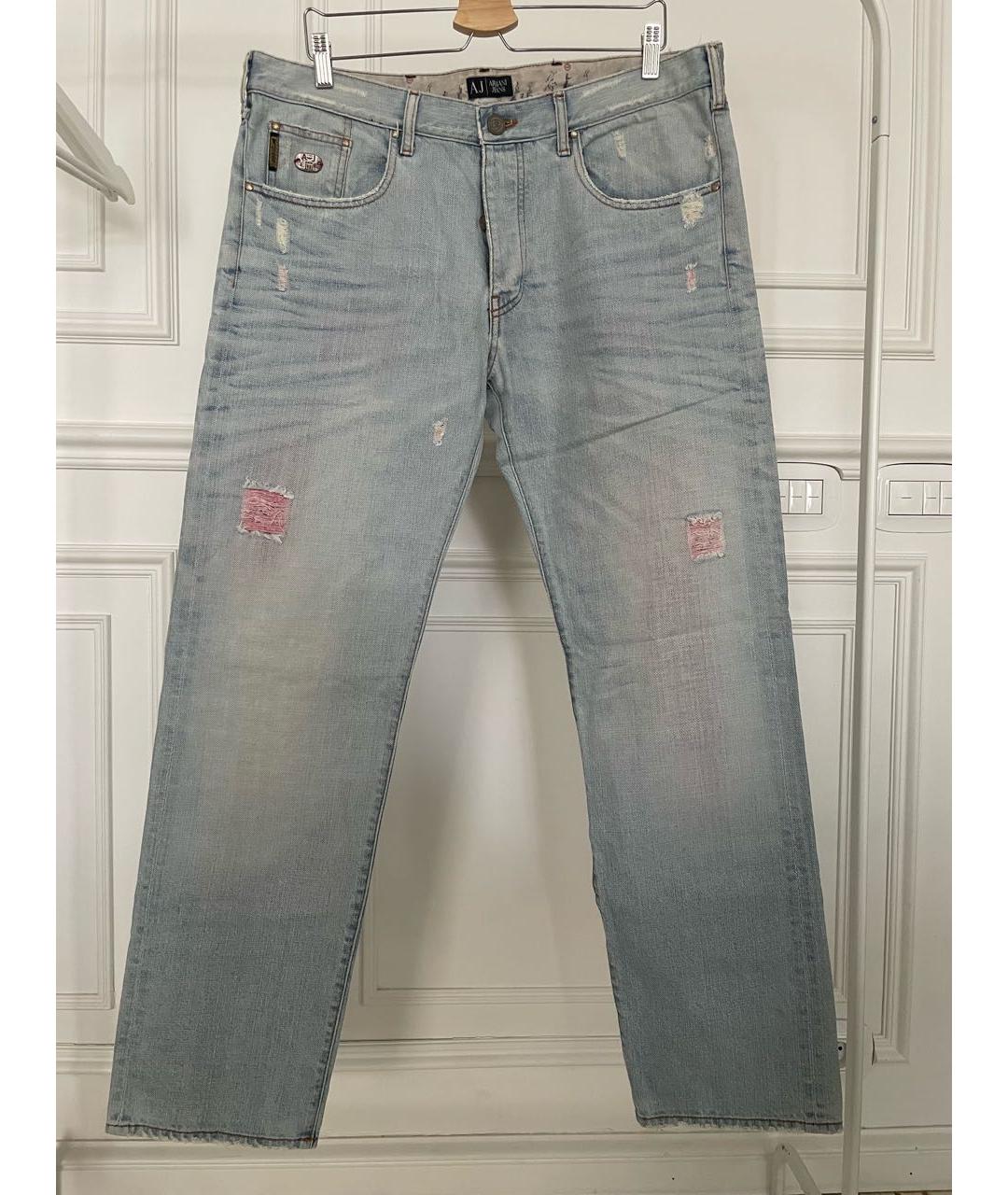 ARMANI JEANS Голубые хлопковые прямые джинсы, фото 7