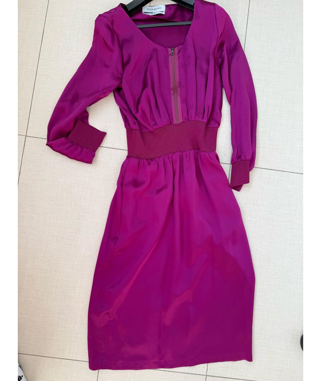 SAINT LAURENT Фуксия шелковое вечернее платье, фото 6