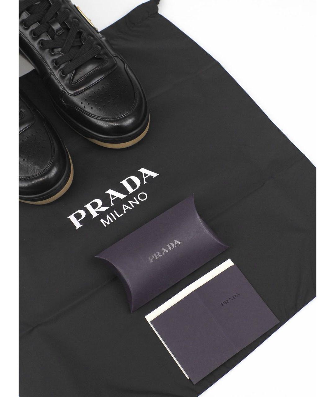 PRADA Черные кожаные низкие кроссовки / кеды, фото 6