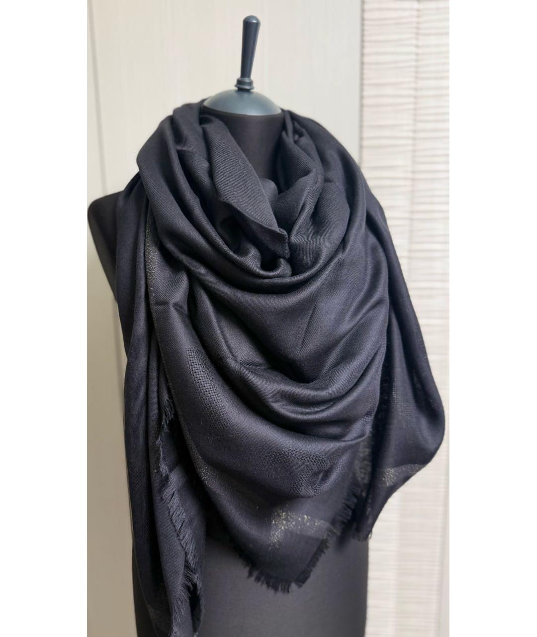 CHANEL Черный шерстяной платок, фото 8