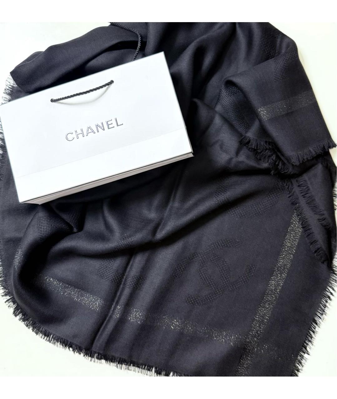 CHANEL Черный шерстяной платок, фото 3