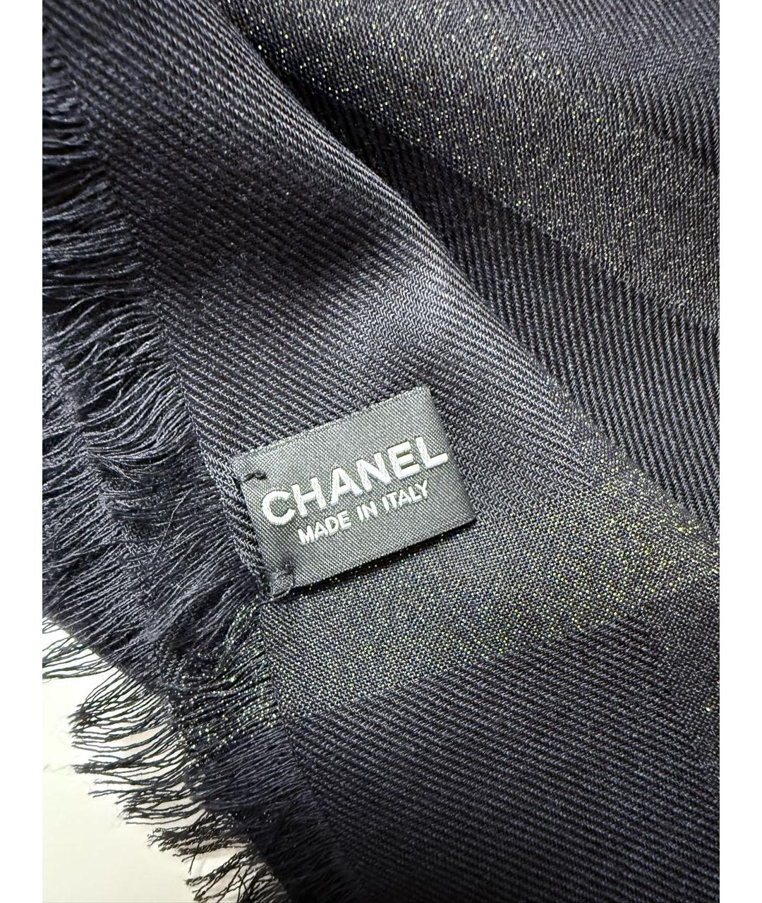 CHANEL Черный шерстяной платок, фото 4