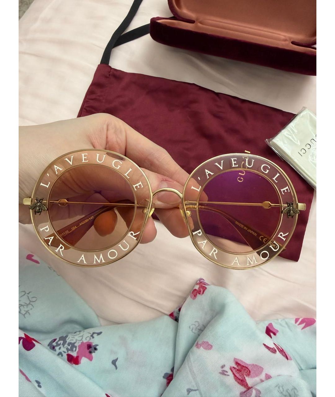 GUCCI Розовые металлические солнцезащитные очки, фото 3