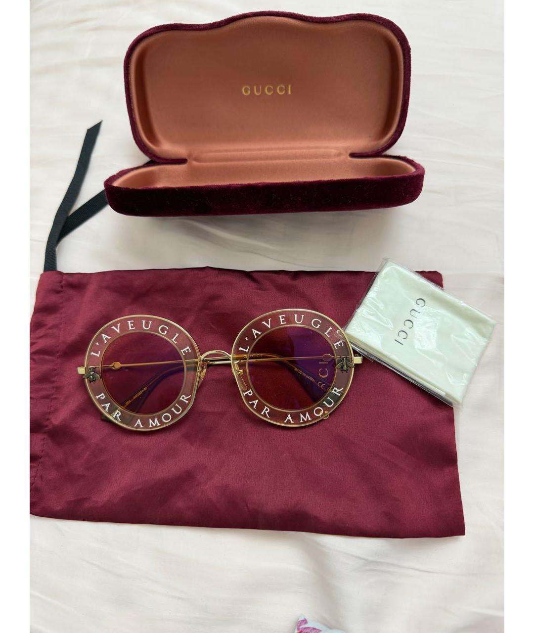 GUCCI Розовые металлические солнцезащитные очки, фото 4