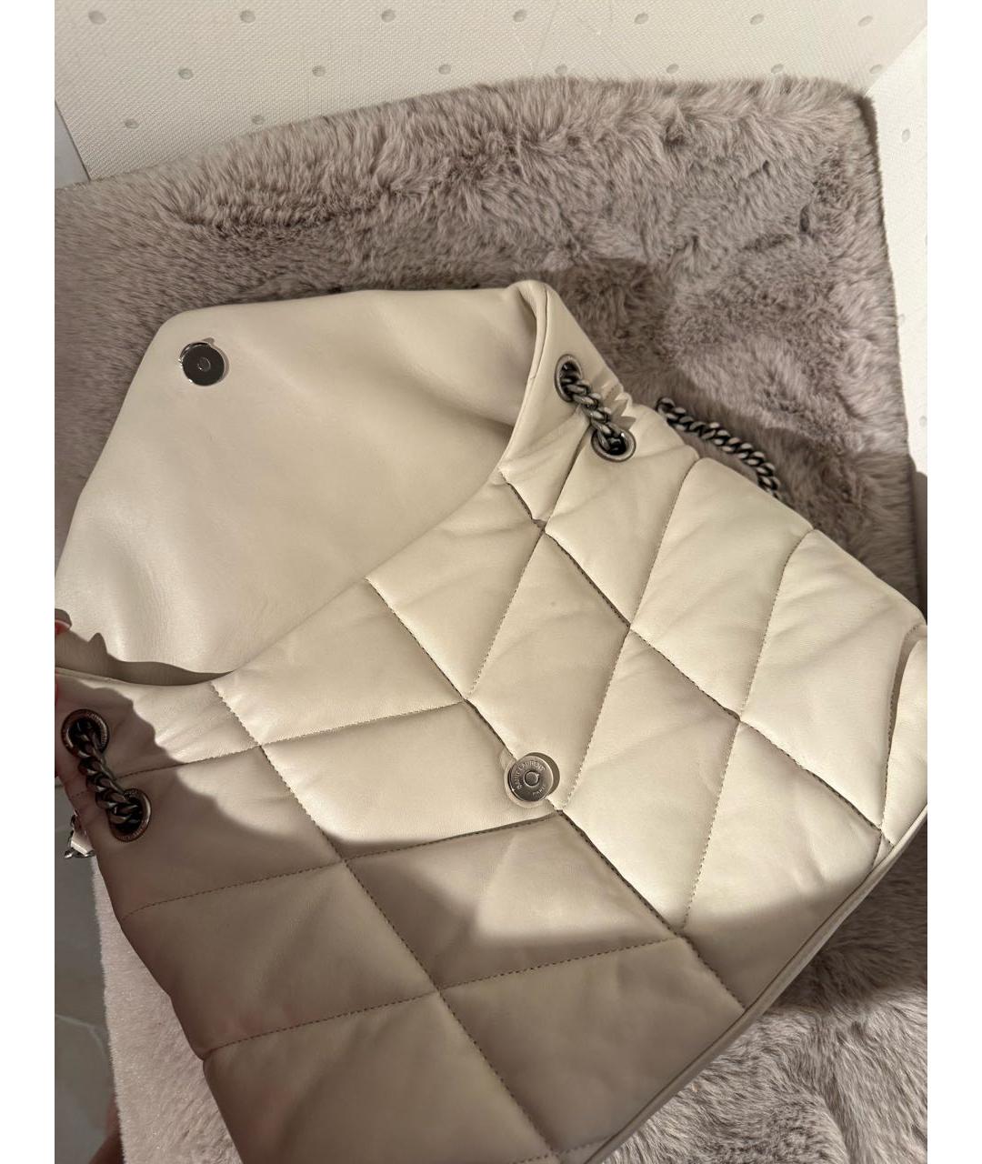 SAINT LAURENT Бежевая кожаная сумка через плечо, фото 6