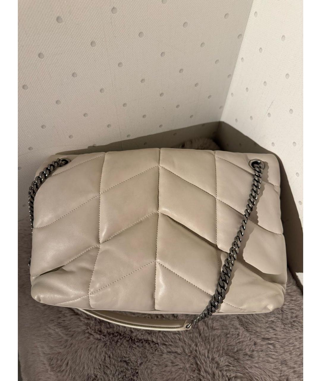 SAINT LAURENT Бежевая кожаная сумка через плечо, фото 3